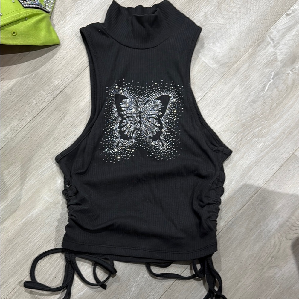 Forever 21 Black Ruched Cut Out Tank Top